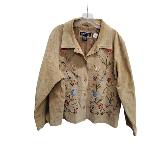Women’s 1X Dialogue Vintage Tan Embroidered Jacket Cottagecore Festival - Picture 1 of 3